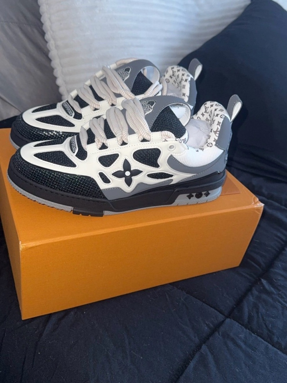 Louis Vuitton Monogram Black & White Trainer Sneakers Lv Skates